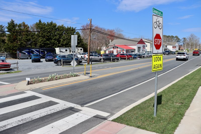 Under a proposal that Lewes officials are discussing, parking would still be banned in front of the Lewes Brewing Company, on the right, just off the Lewes-Georgetown Trail crossing. Parking on the opposite side of the street is going away after DelDOT granted a request from the owner of the Auto Gallery car lot.